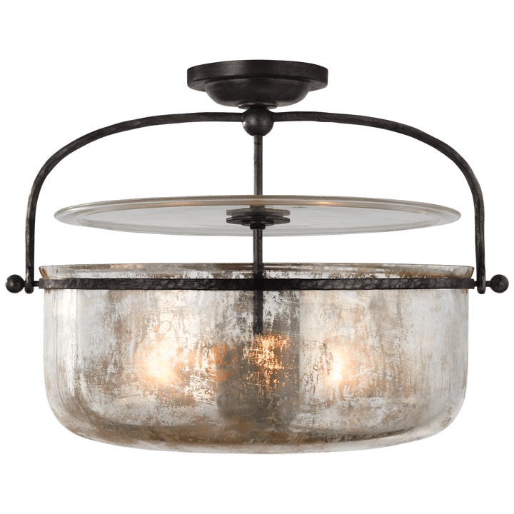 Lorford Medium Semi-Flush Lantern in Aged Iron with Mercury Glass
