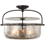 Lorford Medium Semi-Flush Lantern in Aged Iron with Mercury Glass