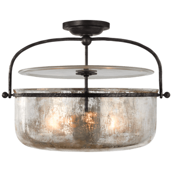 Lorford Medium Semi-Flush Lantern in Aged Iron with Mercury Glass