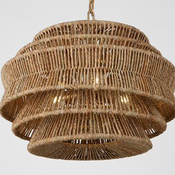 Antigua Small Drum Chandelier in Antique-Burnished Brass and Natural Abaca