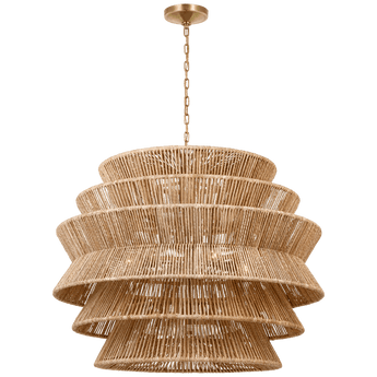 Antigua XL Drum Chandelier in Antique-Burnished Brass and Natural Abaca