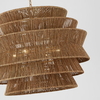 Antigua XL Drum Chandelier in Antique-Burnished Brass and Natural Abaca