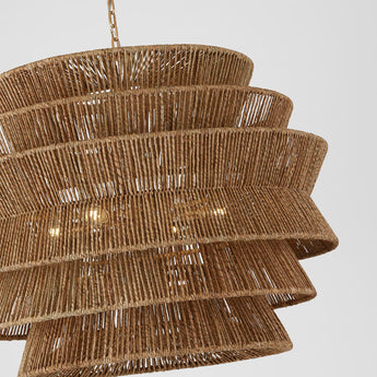 Antigua XL Drum Chandelier in Antique-Burnished Brass and Natural Abaca