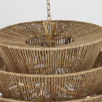 Antigua XL Drum Chandelier in Antique-Burnished Brass and Natural Abaca