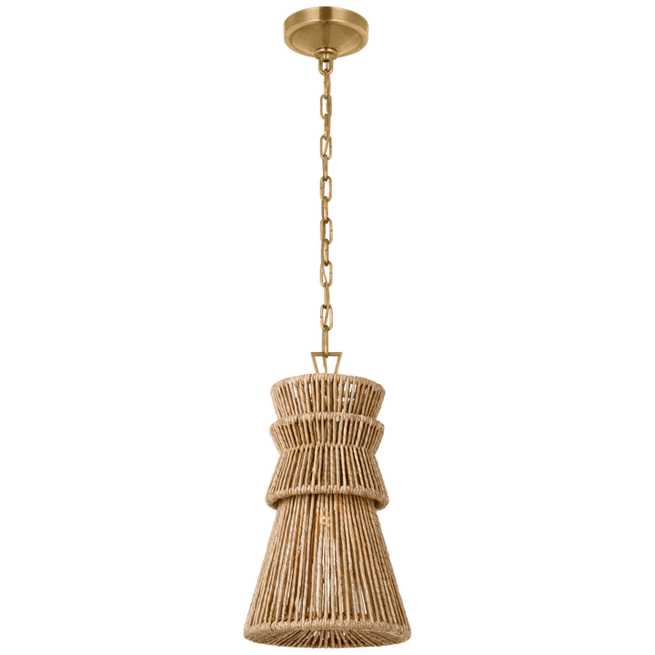Antigua 10" Pendant in Antique-Burnished Brass and Natural Abaca
