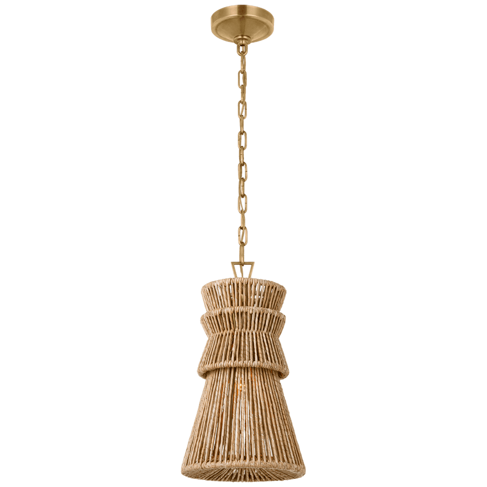 Antigua 10" Pendant in Antique-Burnished Brass and Natural Abaca