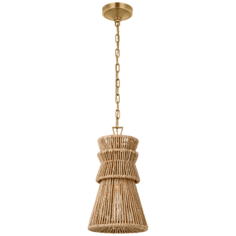 Antigua 10" Pendant in Antique-Burnished Brass and Natural Abaca