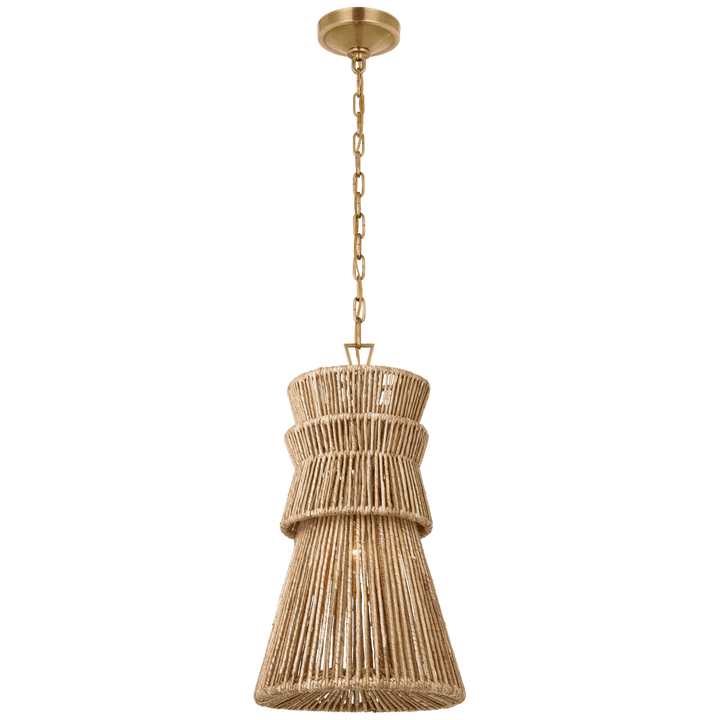 Antigua 13" Pendant in Antique-Burnished Brass and Natural Abaca