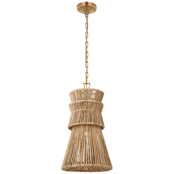 Antigua 13" Pendant in Antique-Burnished Brass and Natural Abaca