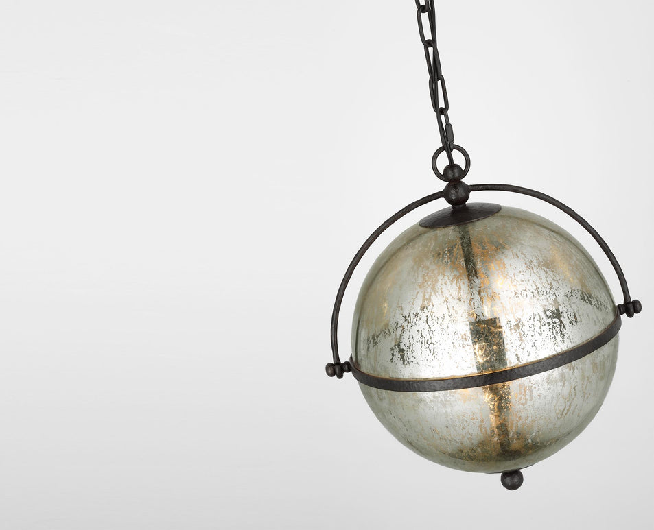 Bayridge Large Pendant in Aged Iron with Antique Mercury Glass