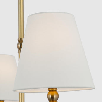 Basden Medium Single Tier Chandelier in Antique-Burnished Brass and Natural Rattan with Linen Shades