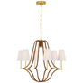 Biscayne Large Wrapped Chandelier in Antique-Burnished Brass and Natural Rattan with Linen Shades