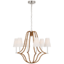 Biscayne Large Wrapped Chandelier in Polished Nickel and Natural Rattan with Linen Shades