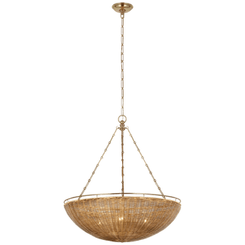 Clovis Medium Chandelier in Antique-Burnished Brass and Natural Wicker