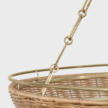 Clovis Medium Chandelier in Antique-Burnished Brass and Natural Wicker