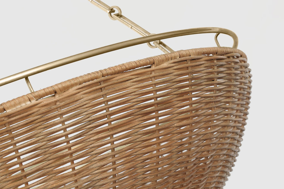 Clovis Medium Chandelier in Antique-Burnished Brass and Natural Wicker