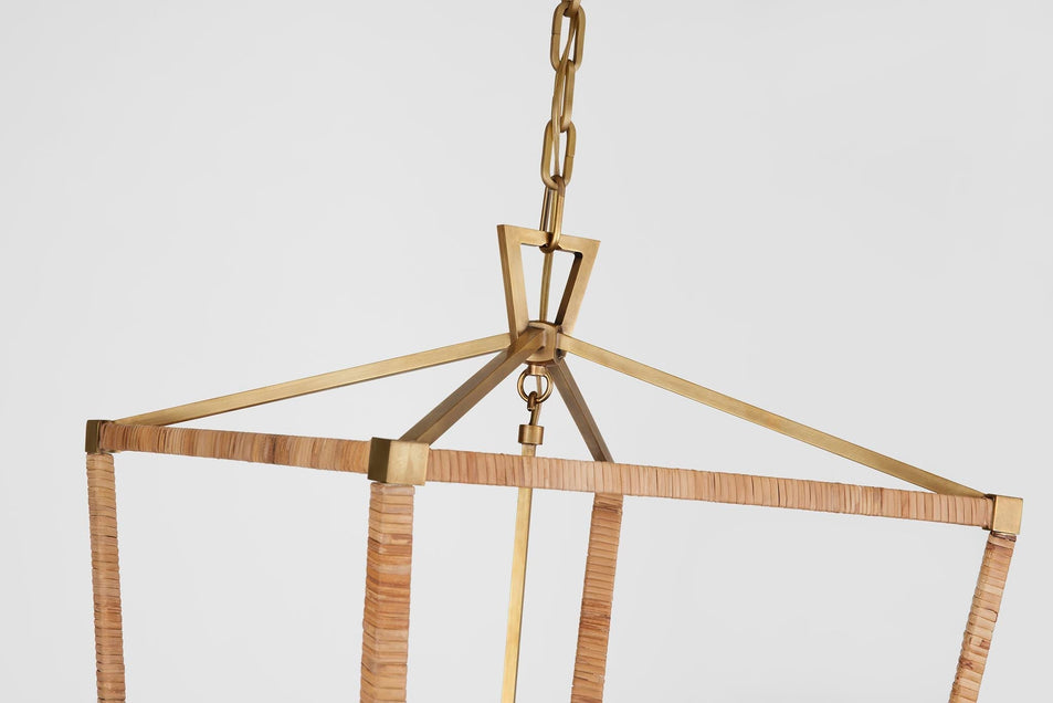 Darlana Medium Wrapped Lantern in Antique-Burnished Brass and Natural Rattan