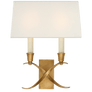 Cross Bouillotte Small Sconce in Antique-Burnished Brass with Linen Shade