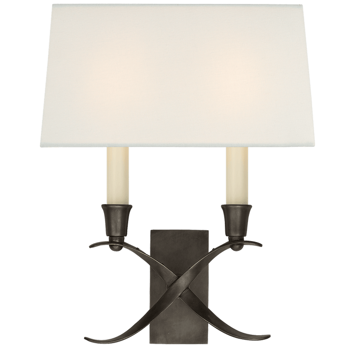 Cross Bouillotte Small Sconce in Bronze with Linen Shade