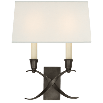 Cross Bouillotte Small Sconce in Bronze with Linen Shade