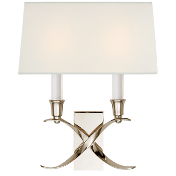 Cross Bouillotte Small Sconce in Polished Nickel with Linen Shade