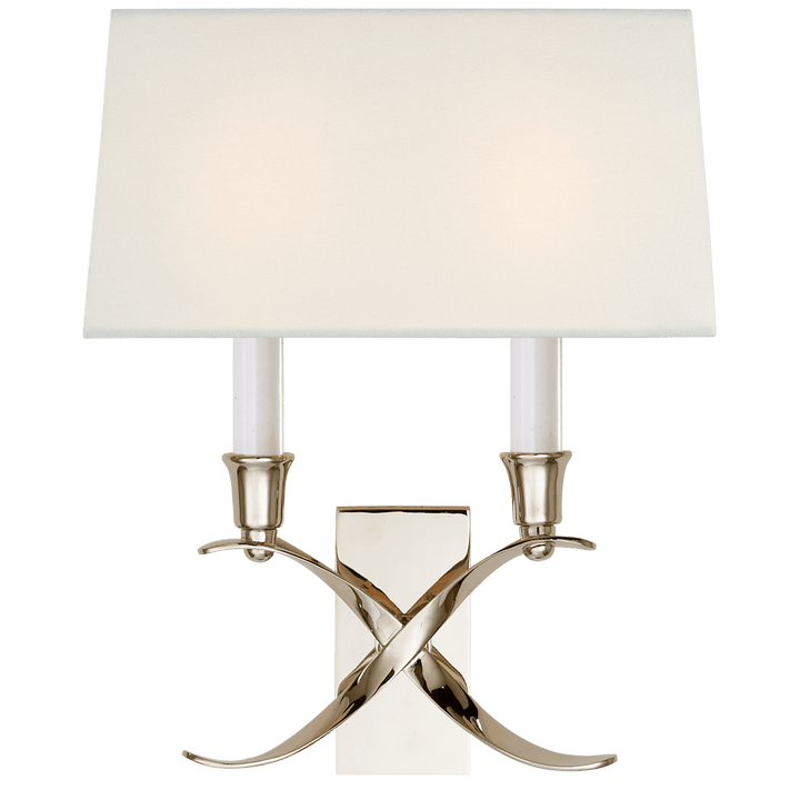 Cross Bouillotte Small Sconce in Polished Nickel with Linen Shade