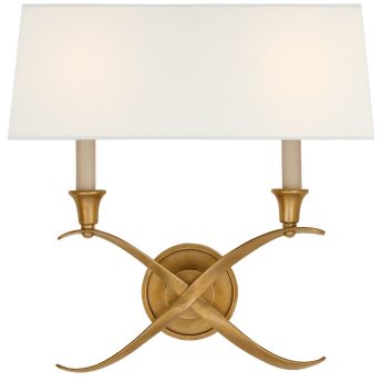 Cross Bouillotte Large Sconce in Antique-Burnished Brass with Linen Shade