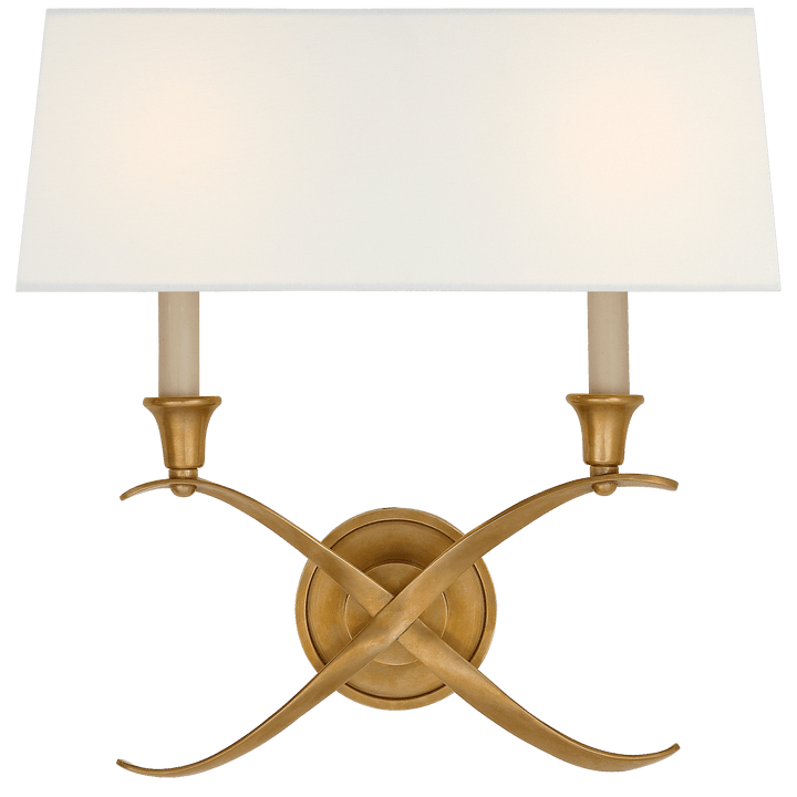 Cross Bouillotte Large Sconce in Antique-Burnished Brass with Linen Shade