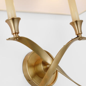 Cross Bouillotte Large Sconce in Antique-Burnished Brass with Linen Shade