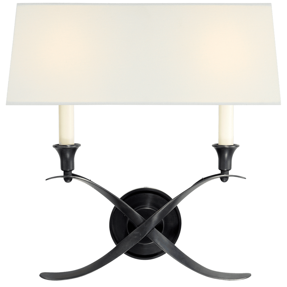 Cross Bouillotte Large Sconce in Bronze with Linen Shade