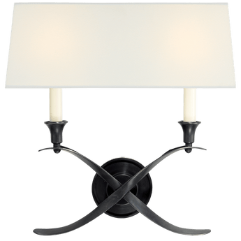 Cross Bouillotte Large Sconce in Bronze with Linen Shade