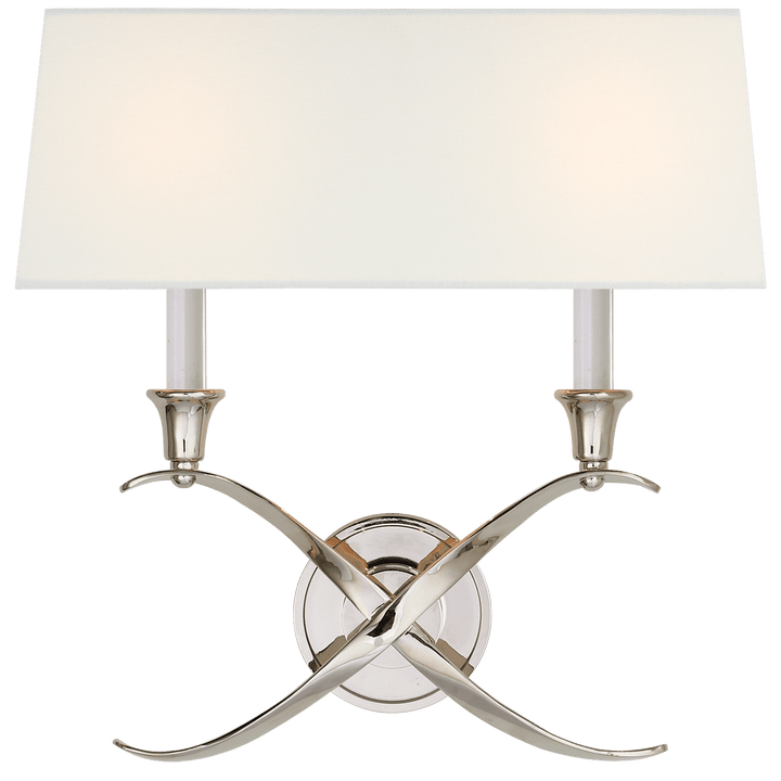 Cross Bouillotte Large Sconce in Polished Nickel with Linen Shade
