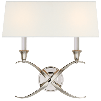 Cross Bouillotte Large Sconce in Polished Nickel with Linen Shade