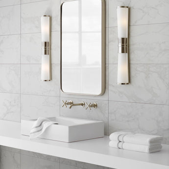 Carew Linear Sconce, a premium Bath light by Visual Comfort. Close - up image of its design.