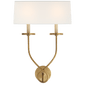 Symmetric Twist Double Sconce in Antique-Burnished Brass with Linen Shade