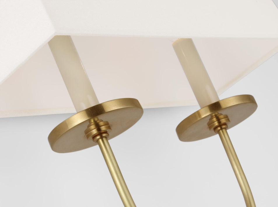 Symmetric Twist Double Sconce in Antique-Burnished Brass with Linen Shade