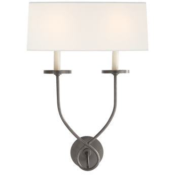 Symmetric Twist Double Sconce in Bronze with Linen Shade