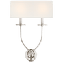 Symmetric Twist Double Sconce in Polished Nickel with Linen Shade