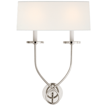 Symmetric Twist Double Sconce in Polished Nickel with Linen Shade