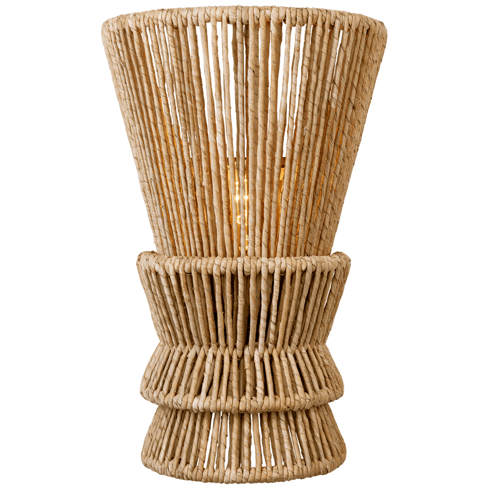 Antigua Medium Sconce in Antique-Burnished Brass and Natural Abaca