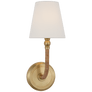 Basden Medium Sconce in Antique-Burnished Brass and Natural Rattan with Linen Shade