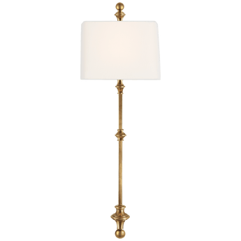 Cawdor Stanchion Wall Light in Antique-Burnished Brass with Linen Shade