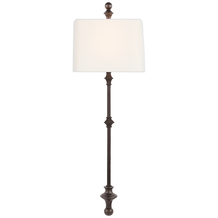 Cawdor Stanchion Wall Light in Aged Iron with Linen Shade