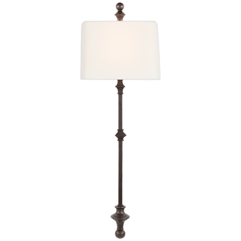 Cawdor Stanchion Wall Light in Aged Iron with Linen Shade