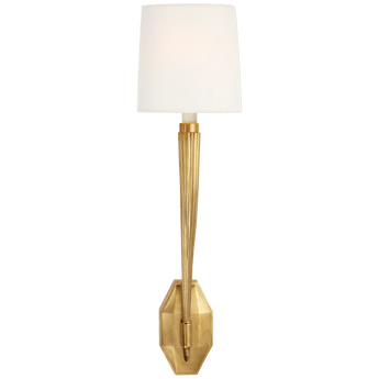 Ruhlmann Single Sconce in Antique-Burnished Brass with Linen Shade