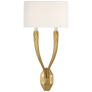 Ruhlmann Double Sconce in Antique-Burnished Brass with Linen Shade