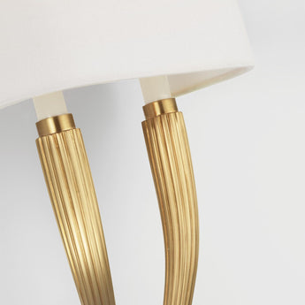 Ruhlmann Double Sconce in Antique-Burnished Brass with Linen Shade