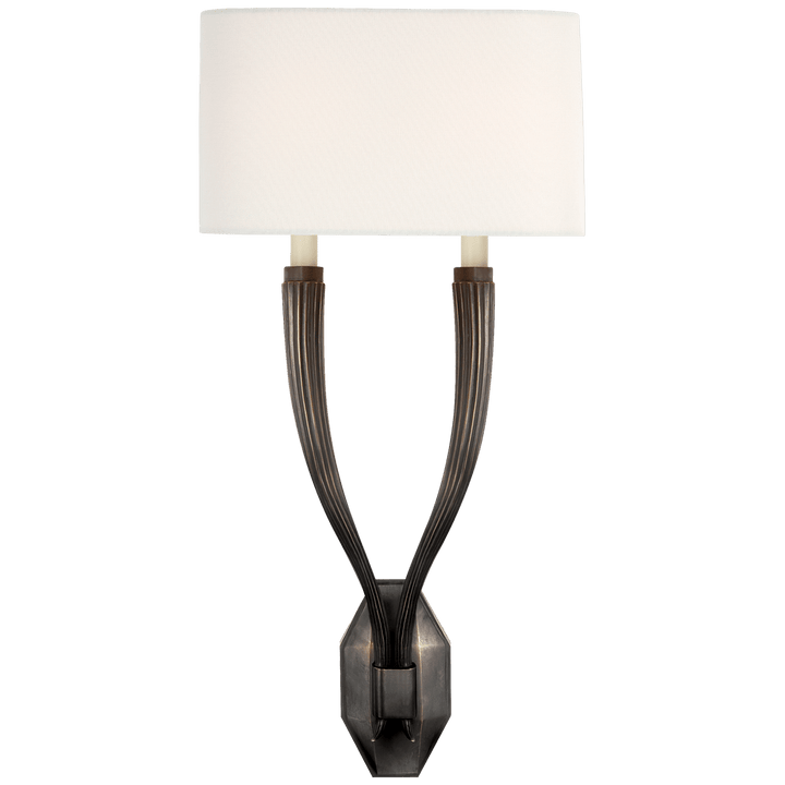 Ruhlmann Double Sconce in Bronze with Linen Shade