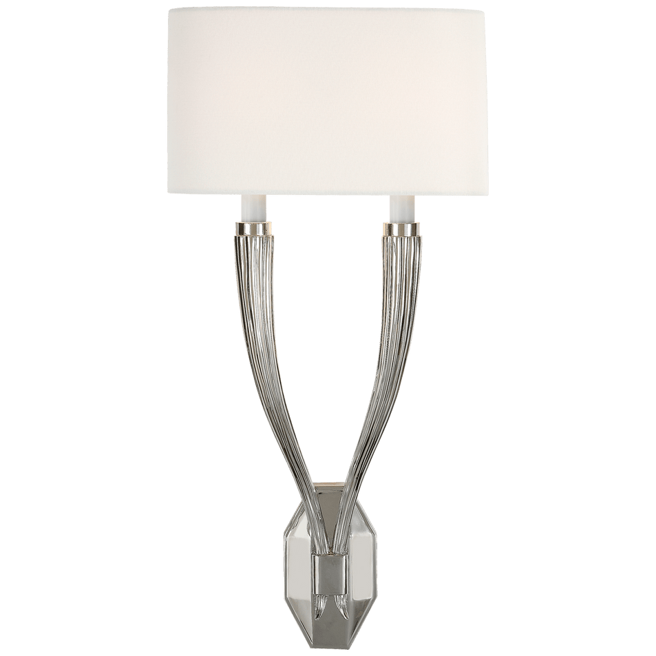 Ruhlmann Double Sconce in Polished Nickel with Linen Shade