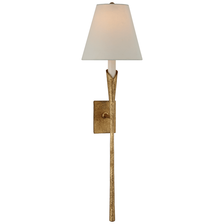 Aiden Large Tail Sconce in Gilded Iron with Linen Shade